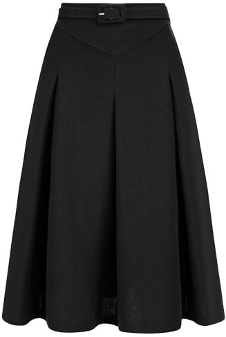 Allegra K Damen A-Linie Casual Betled Taille Plissee Skater Kurzer Rock, Schwarz, Groß