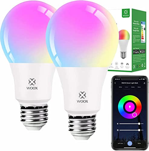 Lampadina LED Smart E27 Wifi 9W Compatibile con Google Home/Alexa, RGB (2700K-6500K) Luci colorate dimmerabili, Telecomando, Controllo vocale, Risparmio energetico, 2P [supporto solo 2.4Ghz]
