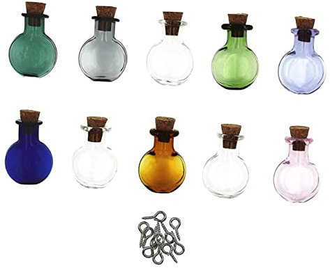 Alipis Mini Bouteilles en Verre Colorées avec Bouchons en Liège Lot de 10 Petites Fioles pour Échantillons Bricolage Décoration de Fête Mariage Scrapbooking
