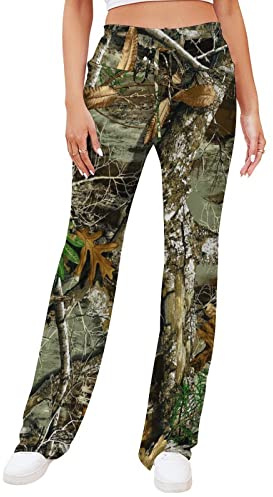 Bagea-Ka Autumn Hunting Tree Camo Pattern Women Yoga Pants Straight Wide Leg Pants Drawstring Casual Loose Sweatpants M