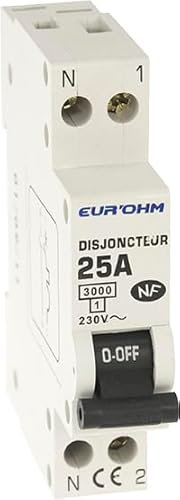 EUR'OHM Disjoncteur 1P+N courbe D connexion vis haut/bas 3kA - IP20/IK02 25A - Matériel électrique