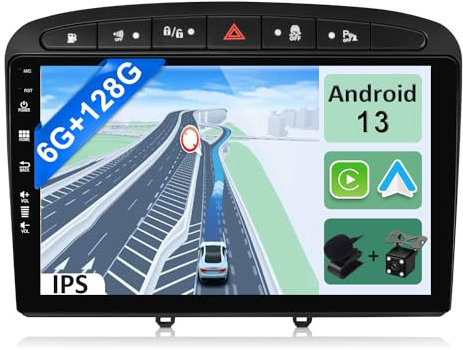 YUNTX [6GB+128GB] Android 15 2 Din Autoradio pour Peugeot 308 (2007-2013)-[Intégré CarPlay/Android Auto/DSP/GPS]-IPS 2.5D 9 Écran Tactile-Caméra+MIC-Dab/Bluetooth 5.0/MirrorLink/Commande au Volant