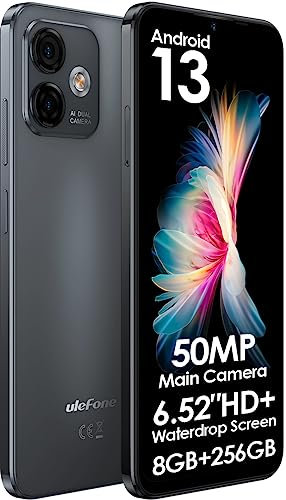 Ulefone Android 13 Handy ohne Vertrag Note 16 PRO(256GB ROM), Bis Zu 16GB RAM, 50MP Kamera, DUAL SIM-Smartphone, 6,52'' HD+ Bildschirm, 4400mAh Akku, Fingerabdruck+Gesichtsentsperrung GPS Schwarz