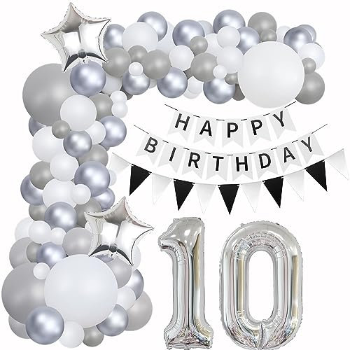 Hongyantech 111 Stück Geburtstag Ballon Girlande Silber, 10. Geburtstag Dekoration, Unisex-Kinder, Familienfeier, Freunde, Eltern