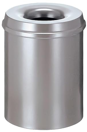 PROREGAL Selbstlöschender Papierkorb & Abfallsammler aus Metall | 15 Liter, HxØ 36x26cm | Silber