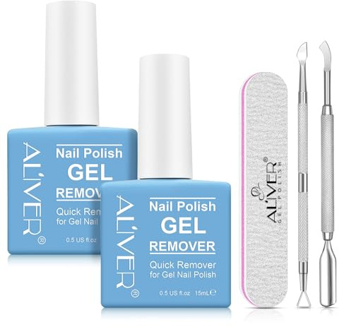 Solvente per unghie (15 ml) x 2, detergente professionale per unghie, non ferire le nostre unghie, rimuovere in 2 – 3 minuti, con 1 pezzo di spinta cuticle + 1 raschietto per smalto