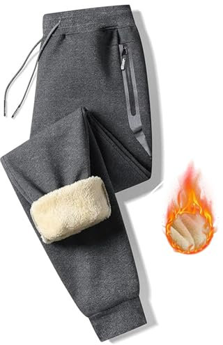 Tansozer Pantalon Jogging Homme Coton Pantalons de Survêtement pour Hommes Cordon Doublure Polaire Ultra Chaud Ourlet Élastique Gris Foncé M