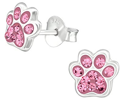 Laimons Mädchen-Ohrstecker Ohrringe Kinderschmuck Hundepfote Pfote mit Glitzer aus Sterling Silber 925 (Rosa)