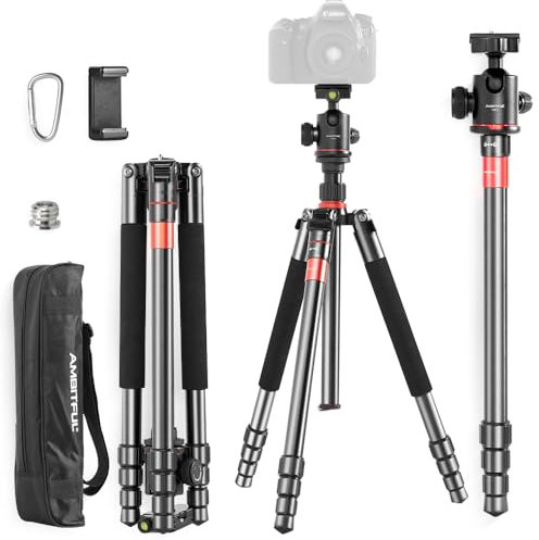 AMBITFUL GM01 Kit treppiede per fotocamera, con borsa per il trasporto, piastra a sgancio rapido, treppiede professionale da viaggio per fotocamera DSLR Canon, Nikon, videocamera (GM01)