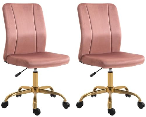 Vinsetto Lot de 2 chaises de Bureau Design Contemporain Fauteuil pivotant 360° Ergonomique Dossier incurvé Hauteur réglable revêtement Velours 56 x 60 x 102 cm Rose et doré