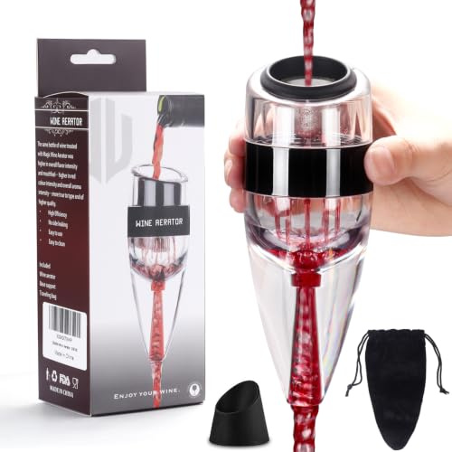 D&Slifei Wine Aerator Pourer with Sediment Filter and Stand | Instantly aerates wine, softens tannins, enhances flavor and aroma, filters sediment and cork particles, for home & camping