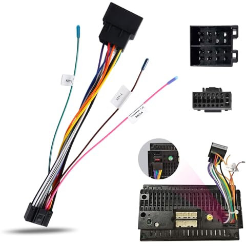 16 Pin Adattatore Cavo Connettore da 16 Poli Standard ISO Adattatore per Android Autoradio Connettore Universale Autoradio con Linee di Controllo del Volante Key 1 Key2 e Linea di Controllo Inverso