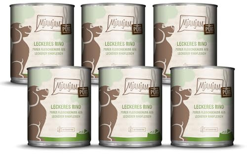 MjAMjAM - Premium Nassfutter für Hunde - Purer Fleischgenuss - leckeres Rind pur, 6er Pack (6 x 800g), getreidefrei mit extra viel Fleisch