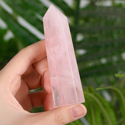 MAIBAOTA 4 Rose Quartz Healing Crystals Wands Gifts for Beginners Hexagonal Point Tower Meditation Nature Reiki Polished Protection Decor Large Crystal 1pcs
