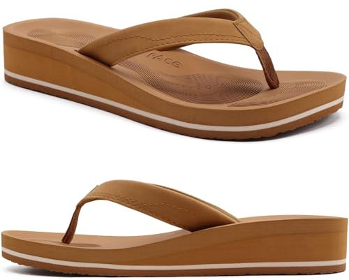 COFACE Chanclas Mujer Sandalias de Cuña para Verano Playa Piscina Interior Exterior Caqui Talla 38