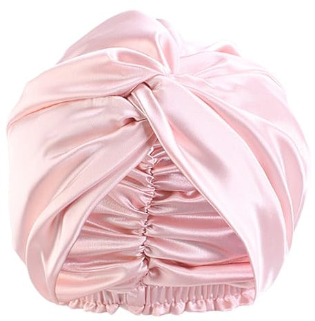 50% Pure Mulberry Silk Sleep Cap for Women Hair Care,Double Layer Natural Silk Bonnet Shower Cap Hair Wrap for Sleeping,Soft Silk Hair Wrap Elastic Stay on Head,Adjustable Silk Bonnet (Blood Tooth)