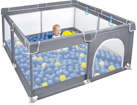 FIVMEN Parc pour bébé - 127 x 127 cm - En tissu Oxford - Avec filet respirant et porte zippée - Portable - Grande aire de jeux de sécurité - Grille de protection pour enfants