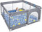 FIVMEN Laufstall Baby Laufgitter 127x127cm Baby Playpen aus Oxford-Tuch mit Atmungsaktives Netz und Reißverschlusstür Tragbarer Große Sicherheitsspielplatz Schutzgitter für Kinder