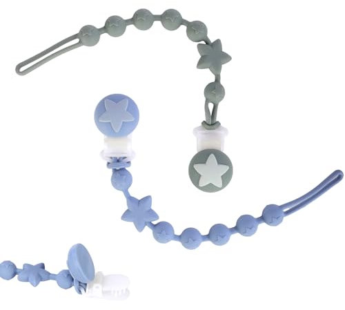 Vellivar Silicone Dummy Clip, 2 Pack Dummy Clip Boys, Pacifier Clips Bibs Dummy Clip, Dummy Clips Girl, Keeps Pacifier Clean, Mam Dummy Clip Stars Soother Clips for All Dummies