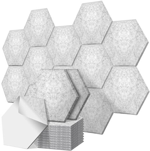 shinfly Panneau Acoustique, 12 Pièces, Mousse Acoustique Autocollante de Haute Densité avec Autocollants, pour Décoration de Plafond/Porte/Mur et Traitement du Bruit