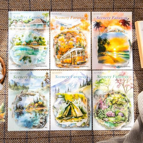 Scrapbooking Zubehör Stickers Set 180pcs Landschaftssticker rlaub Zubehör Sticker Fotoalbum Decorative Bullet Journal Sticker Sandstrand Stickers for Album Craft Calendar(Faraway Landscape)