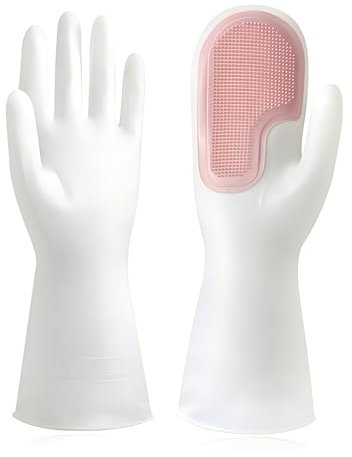 JYJLLM Pair of Magic Dishwashing Cleaning Gloves,rubber gloves medium,washing up gloves,Reusable Silicone Brush Scrubber Heat Resistant for Kitchen Bathroom Cleaning Pet Hair Care Car Washing