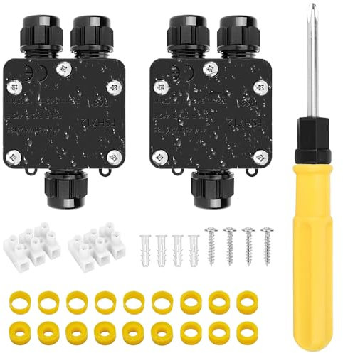 Riisoyu 2 Stück IP68 Wasserdichte Abzweigdose, 3 Wege Junction Box Erdkabel Klemmdose Verbindungsdose Kabelverbinder Außen Elektrischer Außenverteilerdose Junction Box für Ø4mm-15mm Kabeldurchmesser