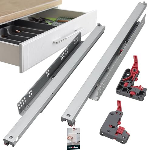 KOTARBAU® 3D Schubladenschienen Bodenmontage Vollauszug Softclose 600 mm Stahl Schubladenauszug Teleskopschienen Unten Montiert (1 Paar / 2 Stück)