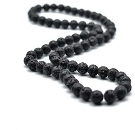 KIKILA 8MM Natural Tiger Eye Lava Stone Beaded Choker Necklace Genuine Gemstone Anxiety Stretch Necklace For Men (Lava Stone)