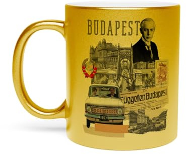 Fabulous Goldene Tasse aus verchromter Keramik - Budapest Vintage Collage Vintage Travel Ungarn - 325 ml