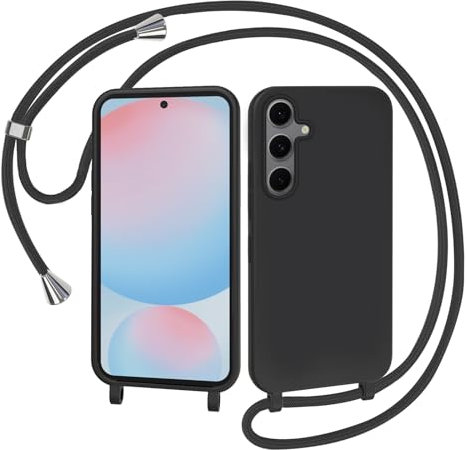 AOMYKE Handyhülle für Samsung Galaxy S24 FE Hülle mit Band, Handyband Samsung Galaxy S24 FE Hülle zum Umhängen Schutzhülle mit Kette Kordel Weich TPU Liquid Silikon Case, Schwarz