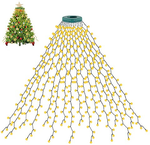 Gcstnn 10FT Christmas Tree Lights,3M x 16Lines 592 LEDs Fairy Lights Mains Powered with 8 Lighting Modes& Memory& Timer& Waterproof String Lights for 5-12FT Christmas Tree Decorations-Warm White