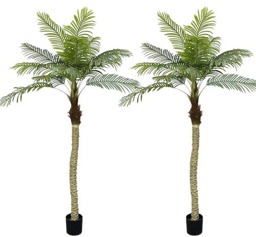 Minnhua 8ft Artificial Palm Tree Tall Fake Palm Plant, Large Artificial Sago Palm Tree for Outside Patio with 15 Trunks Leaves for Home Indoor Office Patio Porch（2 pcs）