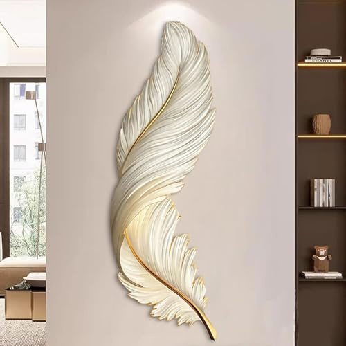 WXPXYBF Große Feder-Wanddekoration, luxuriöse Feder-Wandkunst, 3D-Kunstharz-Wandskulptur mit großen Flügeln, für den Eingangsbereich von Wohnzimmer, Schlafzimmer (30 x 80 cm)