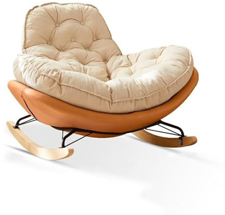 TINGMIAN Schaukelstuhl mit Breitem Sitz Gleitstuhl mit Gepolsterter Rückenlehne Und Armlehnen, Schaukelsessel mit Beinen Aus Massivholz Und Hoher Rückenlehne,For Wohnzimmer, Hotel, Schlafzimmer(Orange