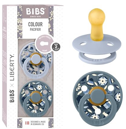 BIBS Colour Liberty Schnuller 2er-Pack, BPA-frei, Kirschform Nippel. Naturkautschuk/Latex, Hergestellt in Dänemark, Größe 2 (6-18 Monate), Bobo Dusty Blue Mix
