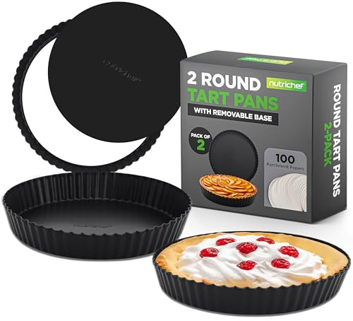 Nutrichef Tortiera Rotonda 23 cm, Teglie da Forno 2 Pezzi, Stampo Crostata in Acciaio Carbonio, Teglia Forno Base Rimovibile, Antiaderente, Altezza 2,5 cm, Tortiera Apribile, Nero