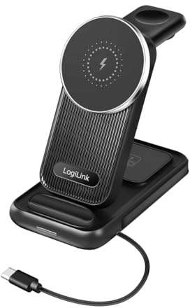 LogiLink PA0292-4-in-1 Ladestation mit max. 20,5 W, Apple MagSafe kompatibel, für Samsung/Apple Watches und AirPods und alle Qi-fähigen Smartphones