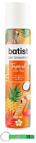 6x Batist Dry Shampoo Tropical - Trockenshampoo Reinigt das Haar in nur wenigen Minuten ohne Wasser Kokosnuss- und Passionsfrucht Duft 200ml+ Beni Culinari Kostenloser Schlüsselanhänger