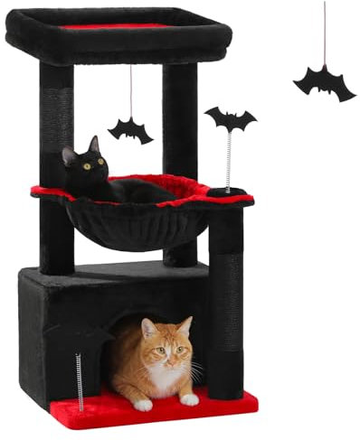 PAWZ Road Gothic Cat Tree for Indoor Cats with Super Large Condo, Cat Tower with Scratching Post, Large Hammock, Dangling Ball and Top Perch, 79cm Black