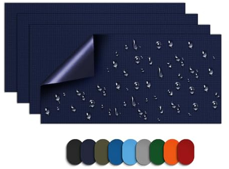 Skystuff Zelt Reparaturset & Flicken selbstklebend Stoff aus Nylon, 4er Set wasserdichte Reparaturflicken für Daunenjacke, Zelt, Isomatte, kälte- & hitzebeständig, Patches für Jacke, Marineblau