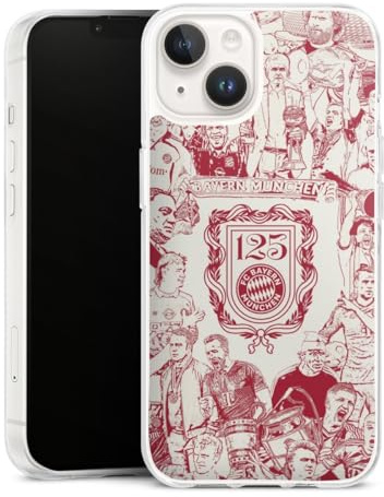 Silikon Hülle kompatibel mit Apple iPhone 14 Case transparent Handyhülle FCB 125 Jahre FC Bayern München Offizielles Lizenzprodukt