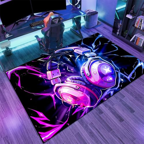 PEIHUODAN Jugendliche-Gaming-Zimmer-Teppich, Stylischer Graffiti-Neon-Kopfhörer-Musikteppich, Moderne Bodenmatten Für Kinderzimmer E-Sport-Räume, Große Wohnzimmerteppiche (Style 8,160x230cm)