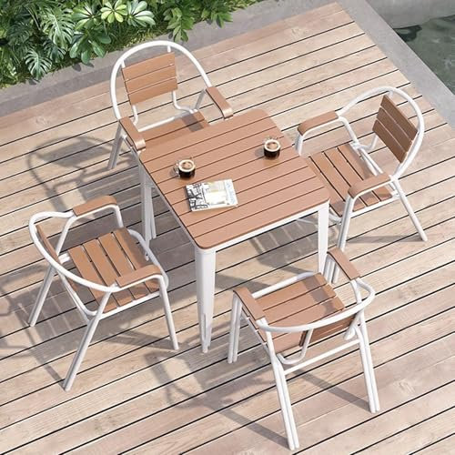 CWCQGH Modern White Round Outdoor Wrought Iron 5 Piece Patio Furniture Set with Coffee Table and Chairs Ideal for Kitchen Dining Room and Office Use,White-Square