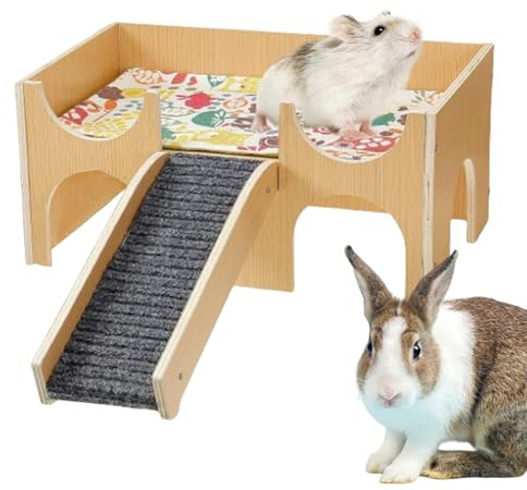 Biniveil Hamsterhöhlen | Holzhaus Für Kleintiere - 2 Stöckiges Kaninchenhaus Mit Integrierter Treppe Für Körperliche Aktivität Geeignet Für Igel Hamster Meerschweinchen Und Weitere Kleintiere