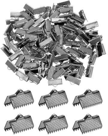 M METERXITY 280-Pack Ribbon Ends with Clamps, 0.5in/13mm Metal Bracelet Bookmark Pinch Crimp Clamp Polka Dots for Jewelry Making/Bracelets/Necklaces/DIY, Pinch Cord End Clasps [Black]