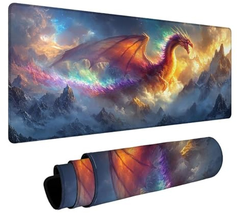 Tapis de Souris Dragon Étanche Tapis de Souris Gaming avec Antidérapant Base en Caoutchouc Bords Cousus, Mouse Pad Paysage pour PC Portable Clavier Deco Bureau Cadeau Homme 400 x 800 x 3 mm FSBD-6514