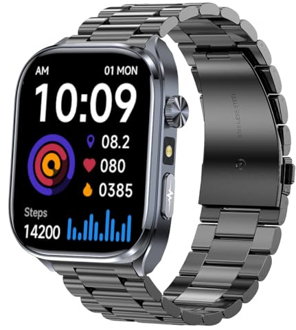 Reloj Inteligente Fitness Hombres Mujeres ECG/Frecuencia Cardíaca/Pressión Arterial/Monitor Sueño, AMOLED,Llamadas Bluetooth, 14 Días Autonomía Batería Resistencia Agua IP68