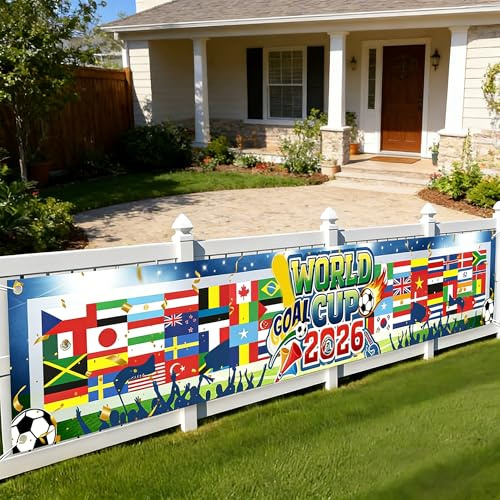 Gwezmxs Bandera Tema Fútbol Mundial 2026 de 300x50cm, Artículo de Fanático Extra Grande Decoración Exterior para Fiestas, Jardín, Bar
