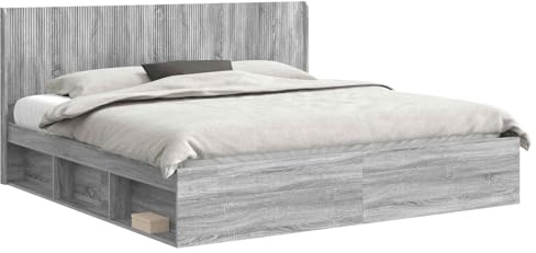 vidaXL Bettgestell mit Stauraum und Kopfteil Grau Sonoma 180 x 200 cm, Moderner Bettgestell, stylische Kopfteil, rechteckiger Stauraum, platzsparende Möbel für Dein Schlafzimmer